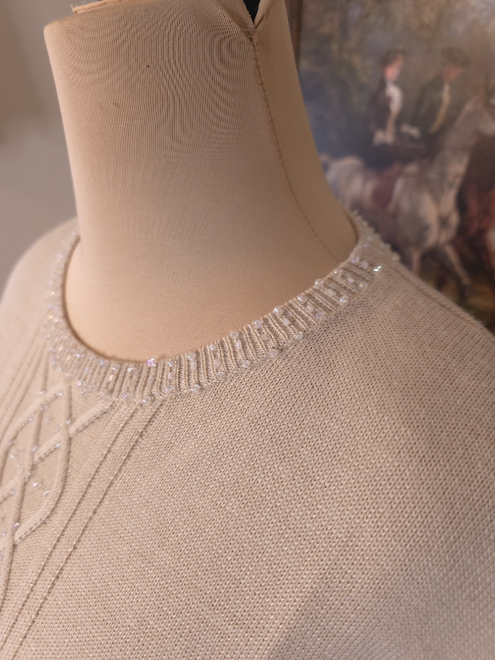 Alfred Dunner Ivory Beaded Cable Knit Sweater Medium Wool Blend Old Money - Picture 4 of 14